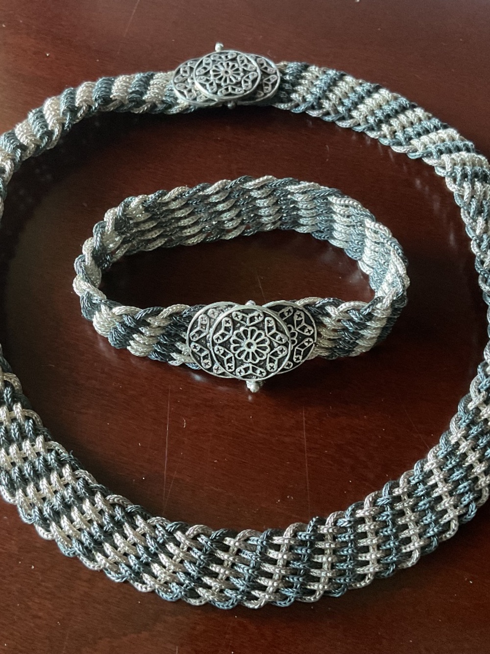 NWOT Sterling Silver 925 UNIQUE KNIT Design Choker Necklace and matching Bracele